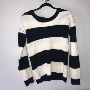 Black and white striped crew neck sweater
